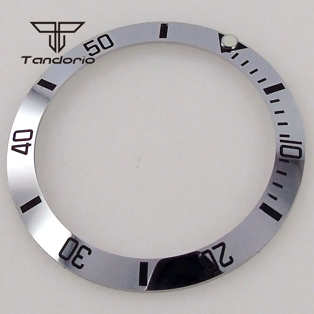 38mm*30.6mm Sloping Silver Glossy Bezel Insert Ring Steel Material Watch Parts Replacements Accessories Fit for 40mm SUB Case