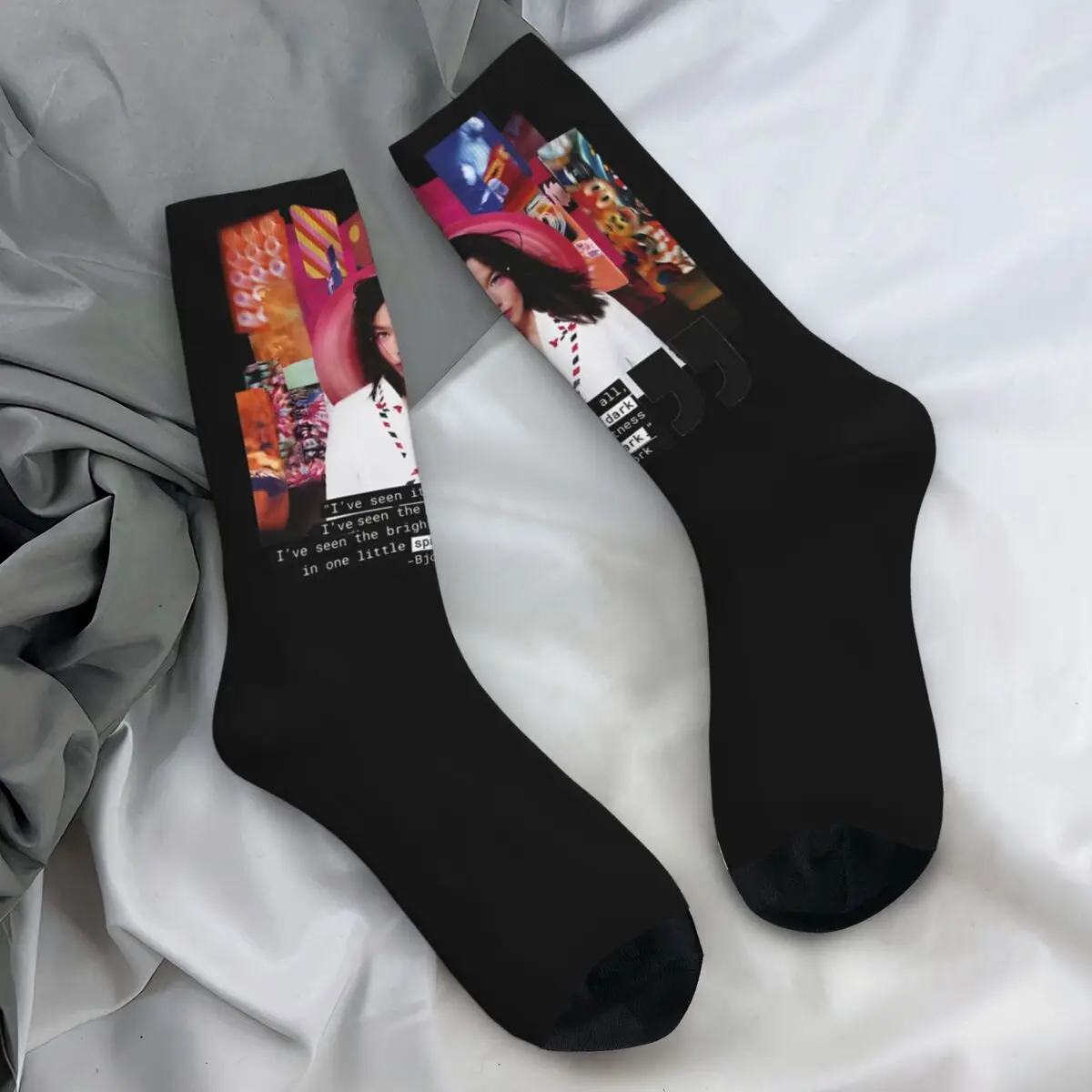 90s Electronic Pop Icon Bjork Music Stockings Men Socks Breathable Funny Socks Autumn Running Skid Design Socks Birthday Present