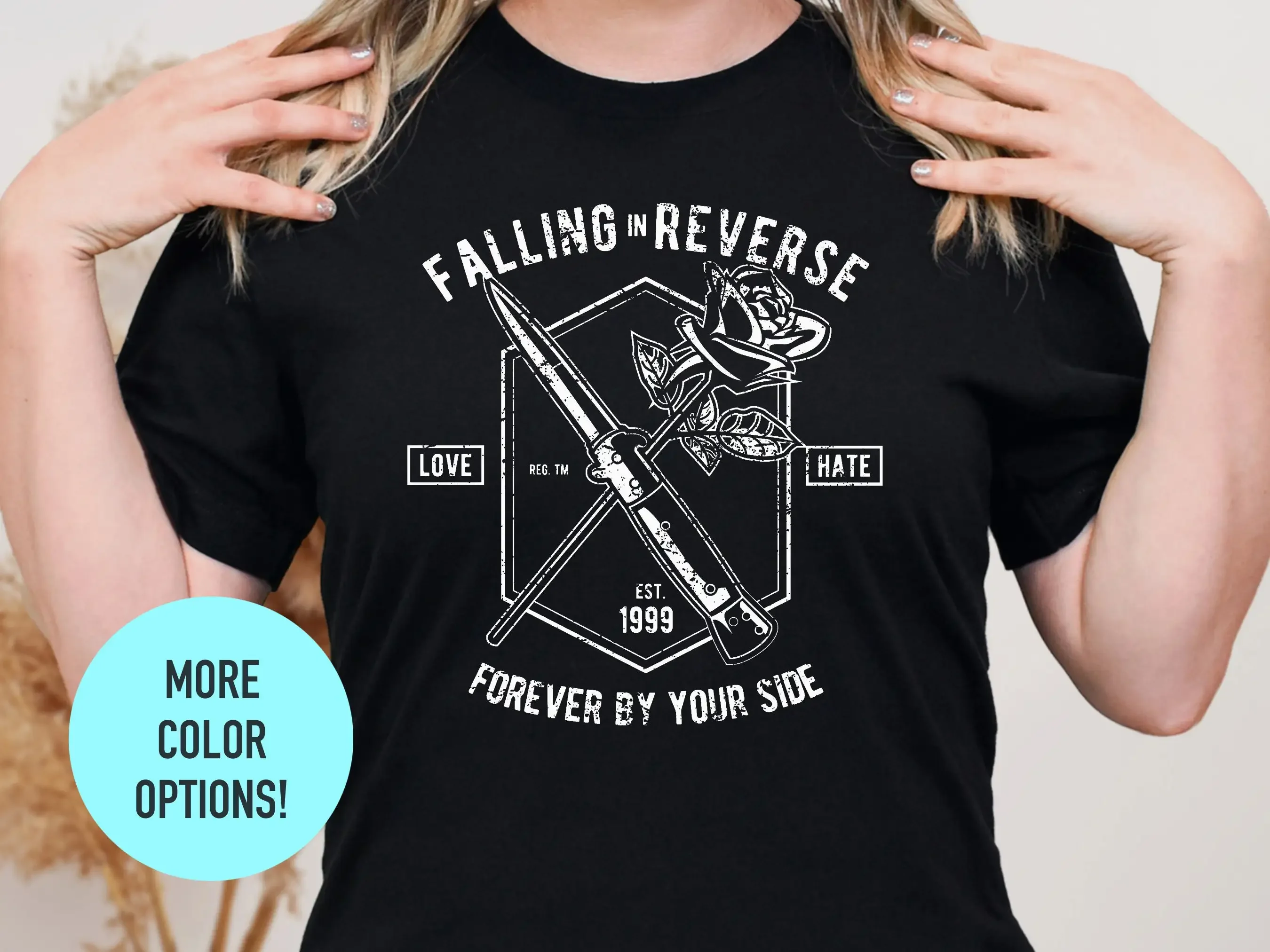 Falling In Reverse Vintage T Shirt Comfort Colors Retro Rose Knife Design