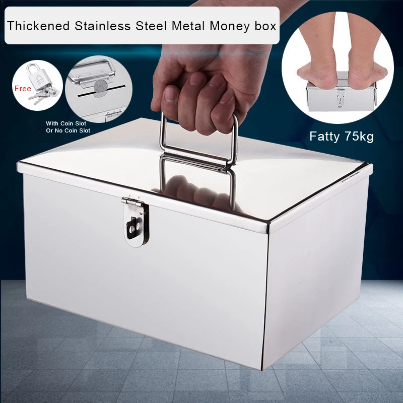 Thickened stainless steel cash box, supermarket bank specific cash register with lock buckle, household jewelry box