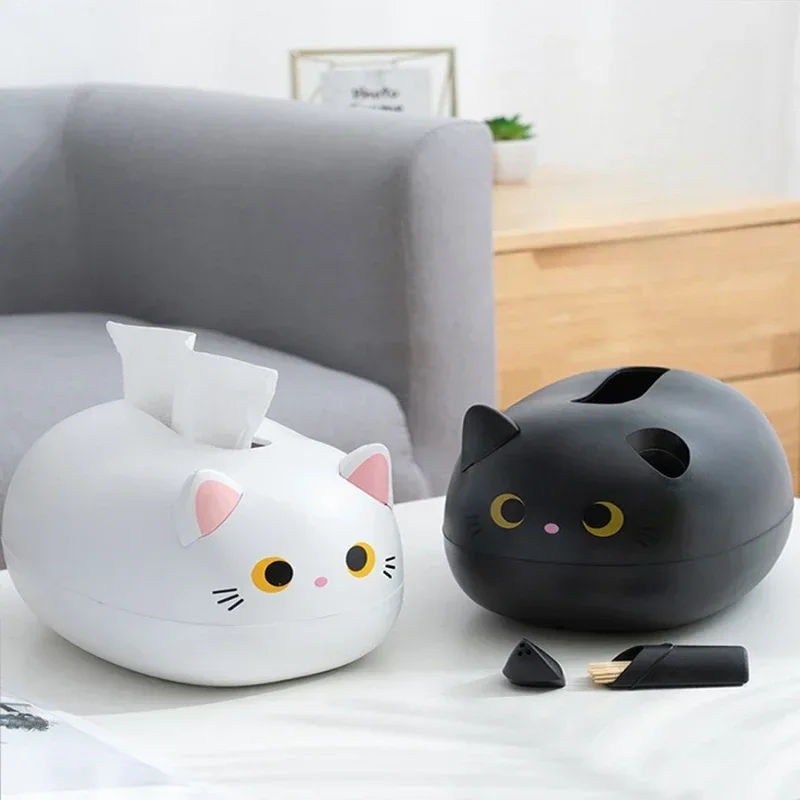 

Cute Cat Tissue Box Livingroom Napkin Storage Box Kitchen Paper Container Desktop Toilet Paper Holder for Bathroom Dormitory