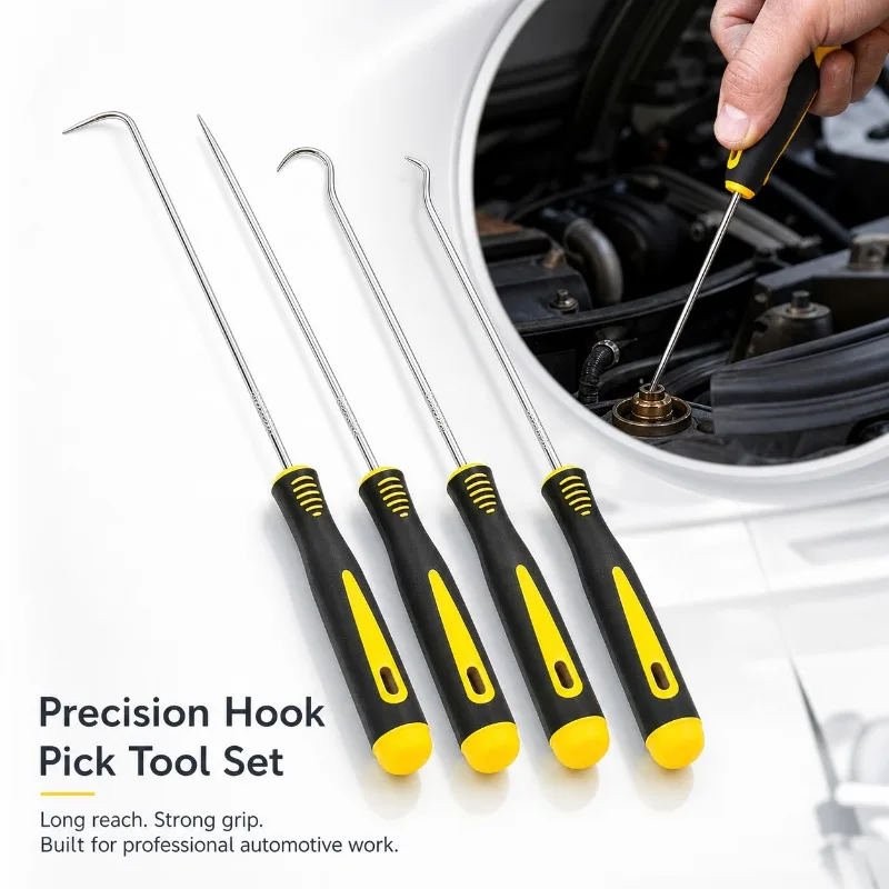 4pcs Long Pick Hook Set for Oil Seal O Ring Gasket Puller Remover Auto Repair Maintenance Tools