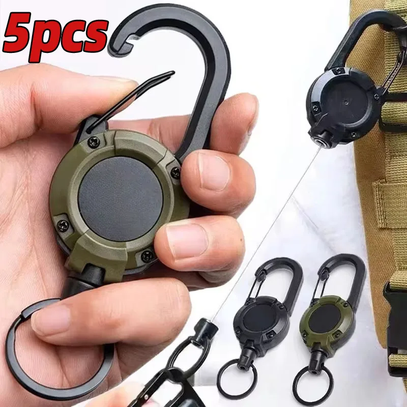 Image of Einziehbare Hochleistungs-Zugrolle mit Karabiner, starkem Stahlseil, Schnalle, Feder-Schlüsselring, Outdoor-Sport-Zubehör, Schlüsselanhänger-Werkzeug