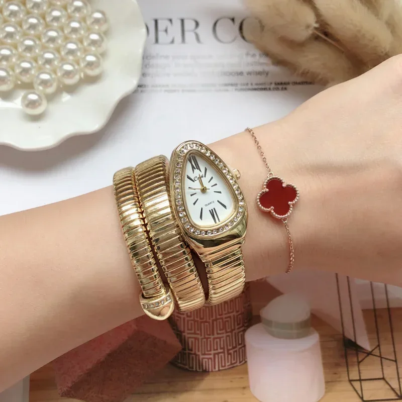 Serpentine Quartz Women Watch Bracelet Stainless Steel Fashion Gold Ladies Watches Clock High-quality Luxury Ladies Wristwatch