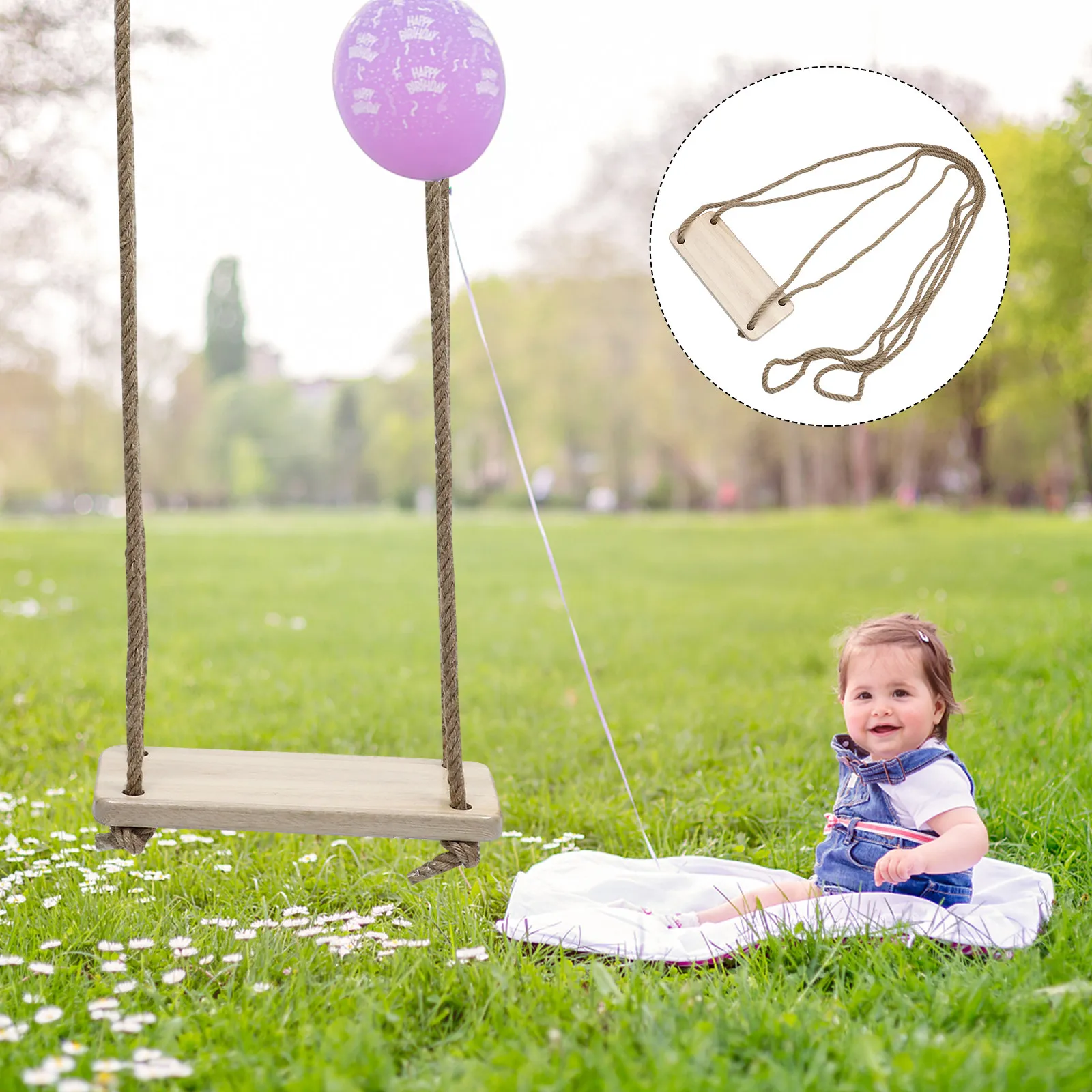 

1pc Wooden Swing Durable Rattan Yunnan Wood For Adults Kids Hanging Seat Outdoor Garden Hanging Seat Safe Fun Play