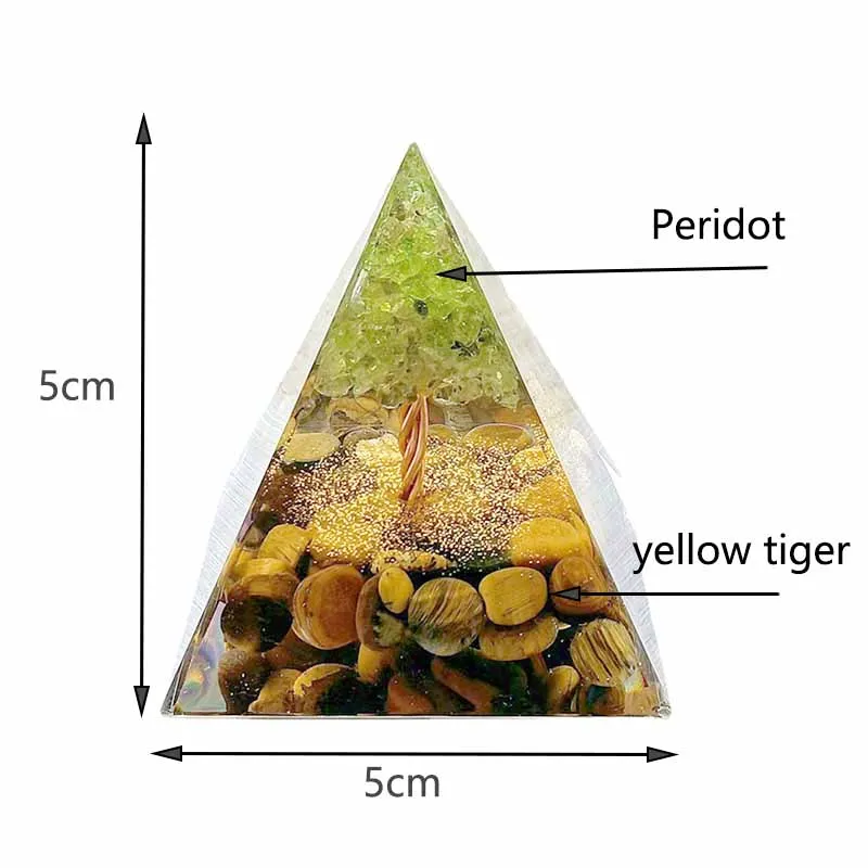 Handmade Orgone Generator energii orgonit piramida naturalny żółty tygrys + Peridot kamień Reiki Chakra medytacja Dropshipping