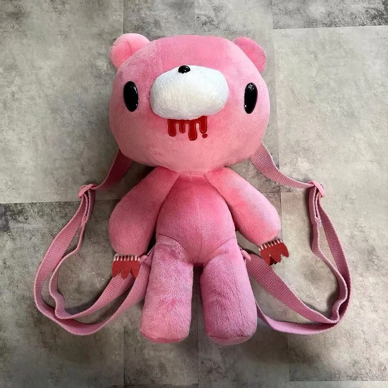 Pink Plush Bear Backpack Bag, Y2K Gothic Style Plush Doll Shoulder Bag, Adjustable Strap Novelty Handbag
