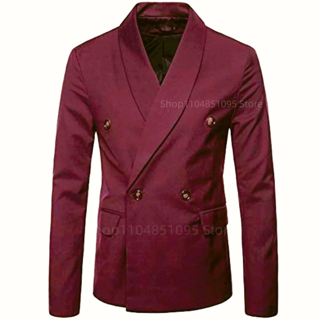 

Fashion Burgundy Suit Jacket Shawl Lapel Wedding Jacket Coat Regular Slim Fit Comfortable Double Breasted Suit Blazer Prom Tops
