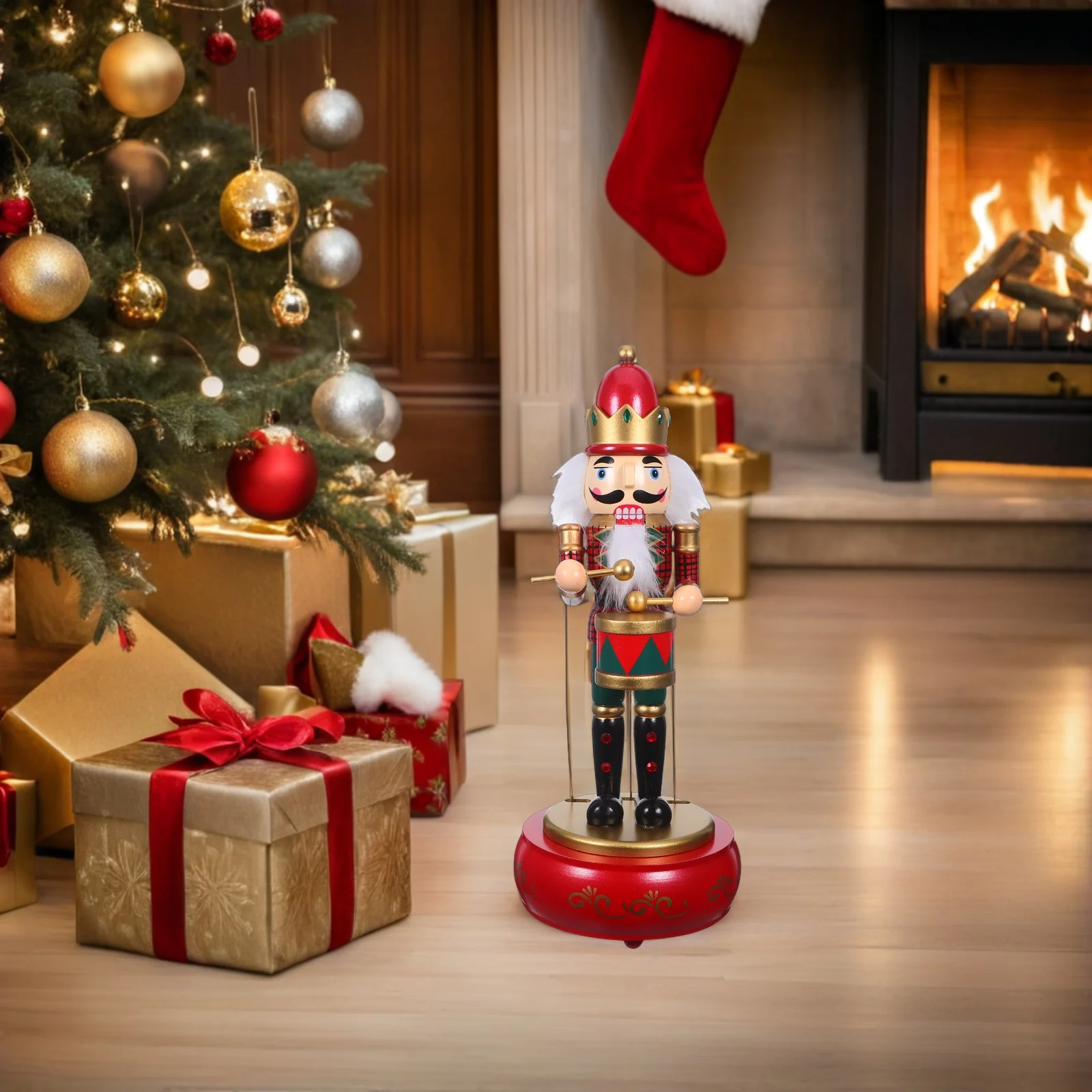 

Nutcracker Music Box Wooden Christmas Soldier Wind-Up Melody Decor For Holiday Home Party Xmas Gift Decoration