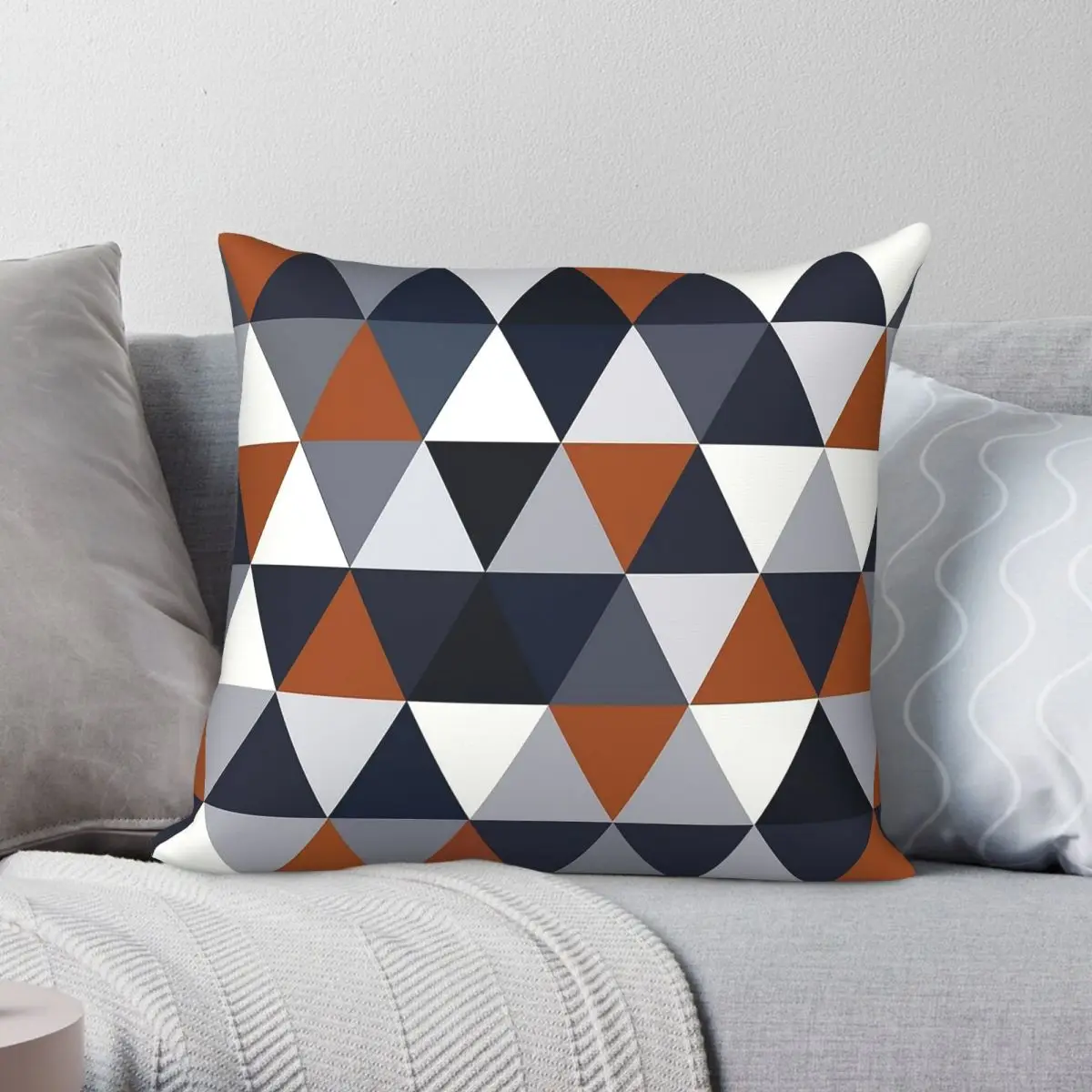 Navy And Rust Triangles Square Pillowcase Polyester Linen Velvet Creative Zip Decorative Sofa Seater Cushion Cover