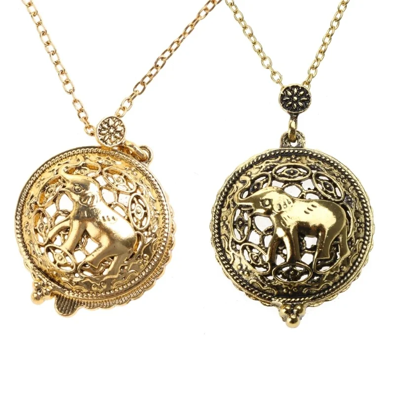 Gold Plated Antique Design Glass Pendant Long Chain Necklace Parents Grandma Birthday Gift Present Decoration