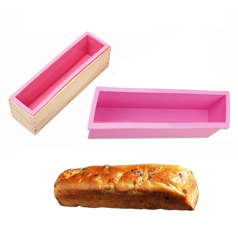 Stampo per sapone rettangolare in silicone da 1200ml con coperchio scatola di legno fai da te fatto a mano sapone artigianale mousse torta toast