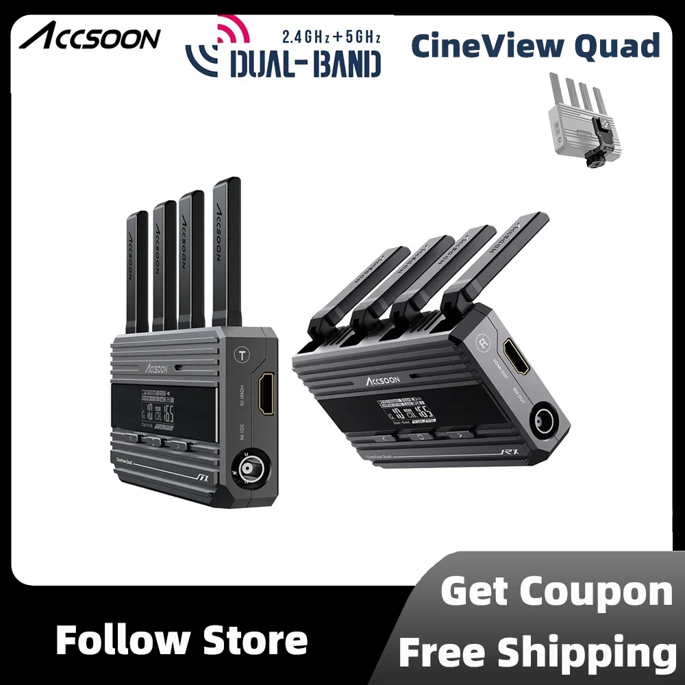 

Accsoon CineView Quad 2.4GHz+5GHz Wireless Video Transmission Receiver Dual Transmission SDI & HDMI In and Out Latency Low