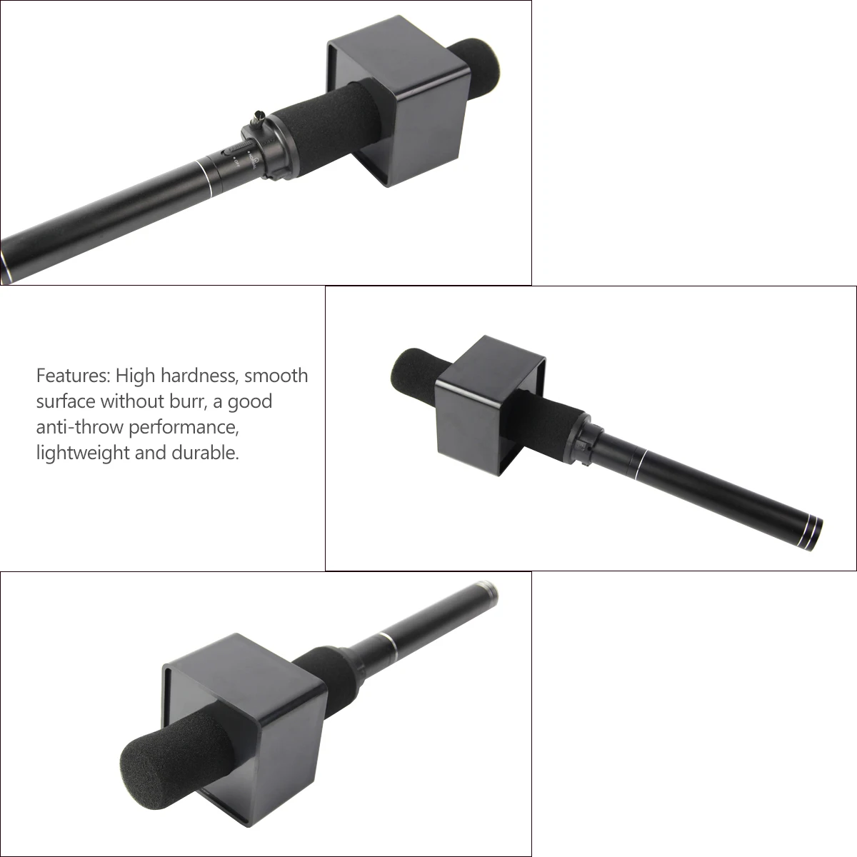 Abs preto quadrado microfone estação logotipo portátil durável plástico duro buraco ajustável entrevista profissional microfone bandeira