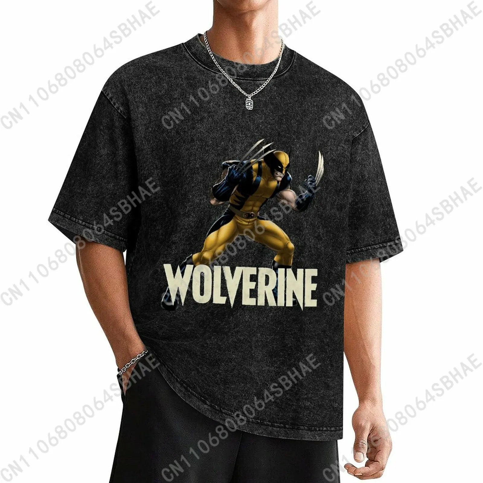 

Marvel Wolverine Custom Mens Vintage T Shirt Washed Distressed Tee Men Retro Short Sleeve Personalized Cotton Shirt Cosplay
