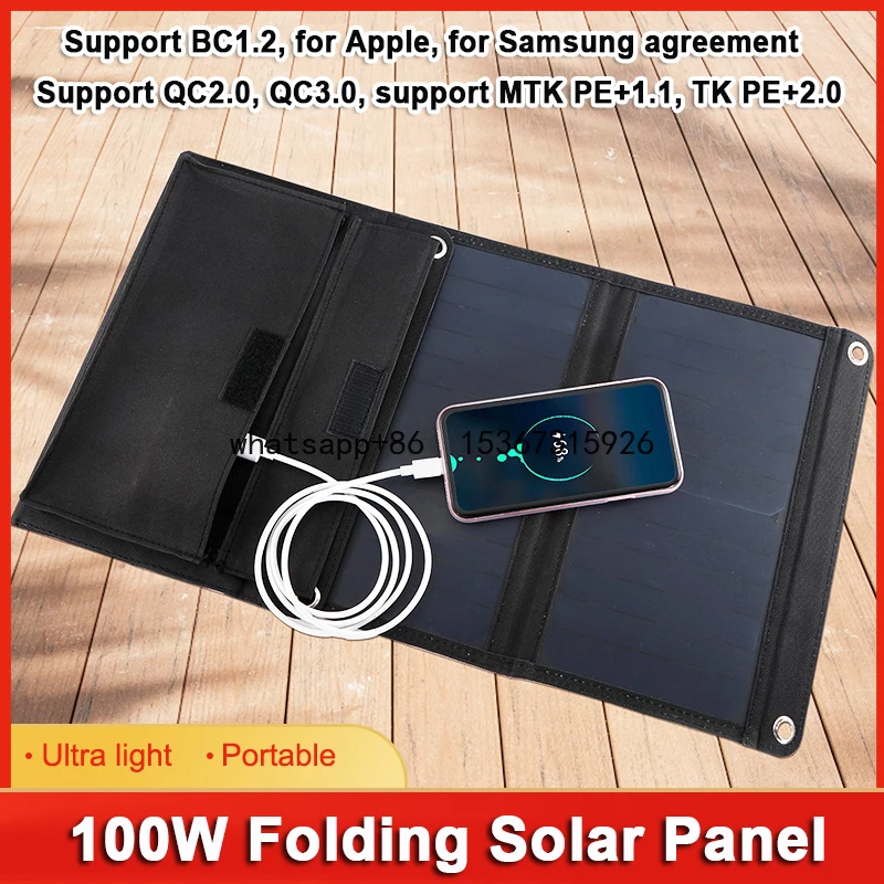 

Foldable Solar Panel Charger 100W Waterproof Solar Plate 12V USB Safe Charge Cell Solar Phone Charger for Outdoor Camping Hiking