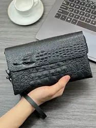 Fashion Crocodile Pattern Clutch Bag Business Portable Large Capacity Multifunctional Handbag Flap Zipper Clutch Bag