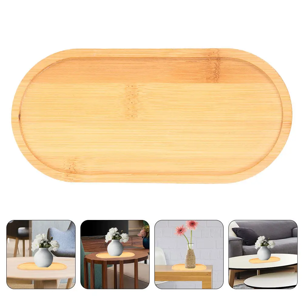 2Pcs Bamboo Flower Pot Saucers Oval Plant Trays Succulent Bonsai Planter Base Indoor Outdoor Drip Tray Decorative