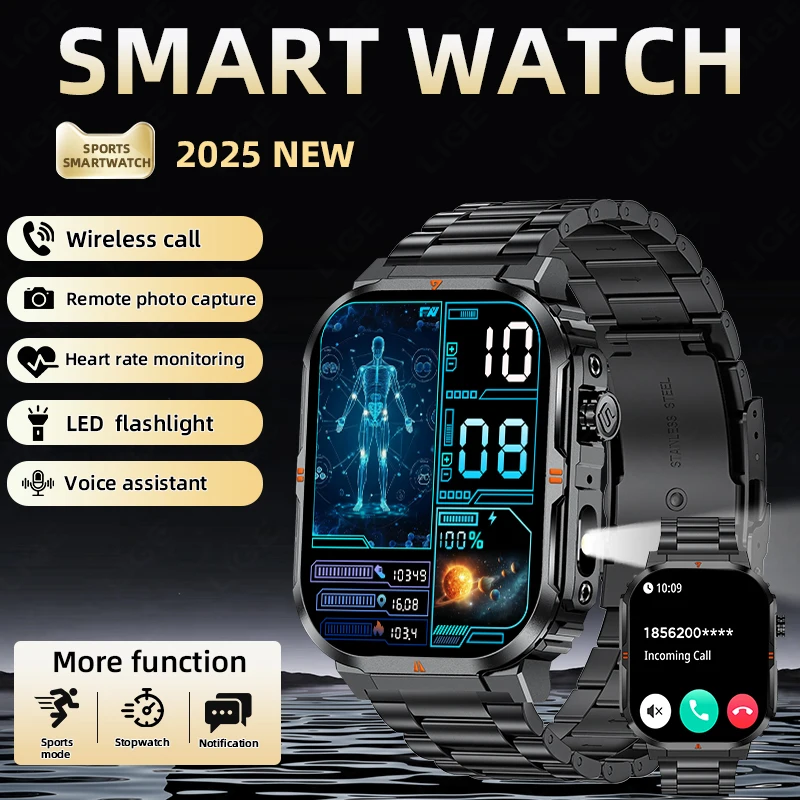

LIGE New Smart Watch Women 2.01'' Large Screen Bluetooth Call Watches Flashlight Waterproof Outdoor Sport Fitness Smartwatch Men