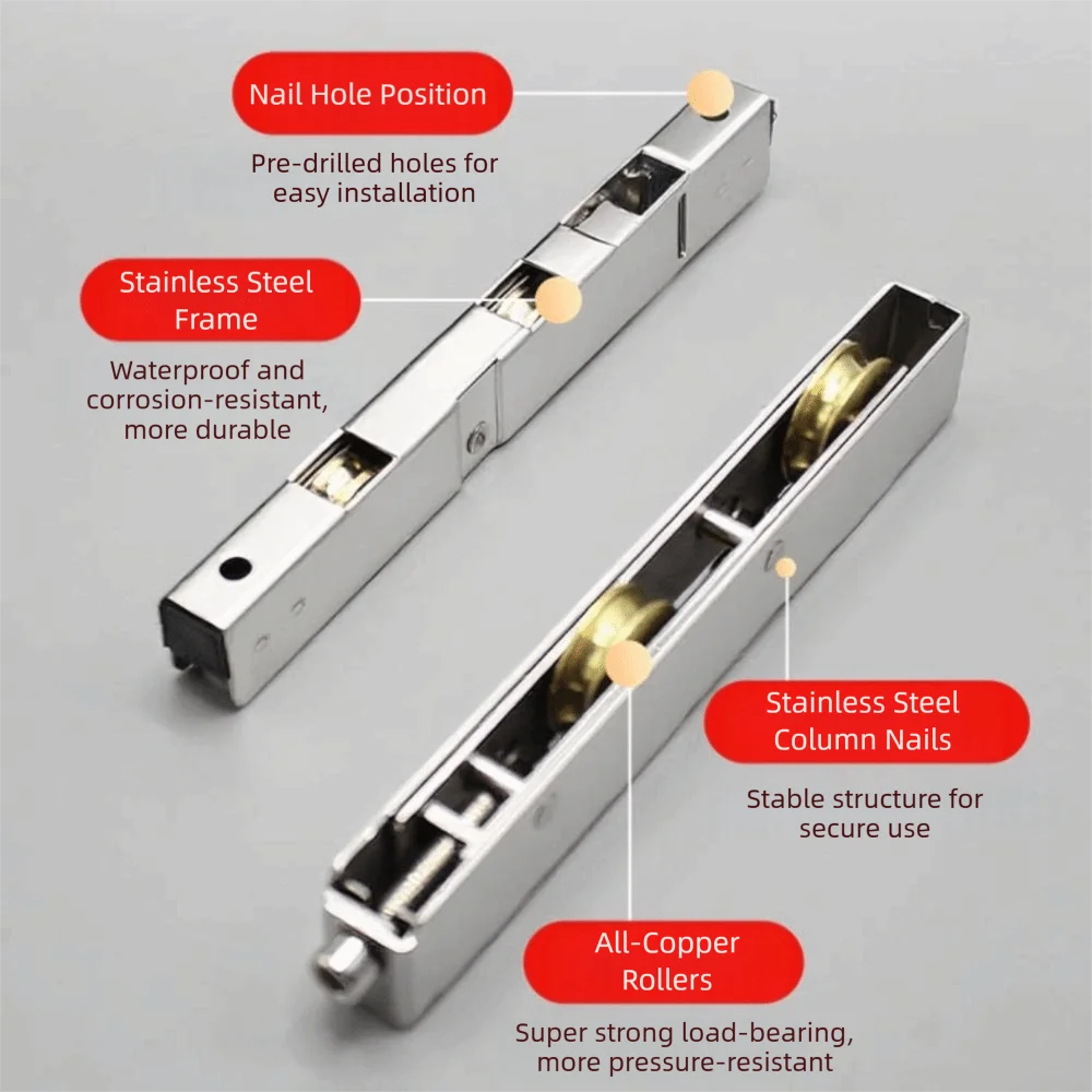 باب من الفولاذ المقاوم للصدأ انزلاق الأسطوانة عجلة نحاسية مزدوجة تحمل بكرات فتحة عجلة بكرة النافذة الصامتة #4