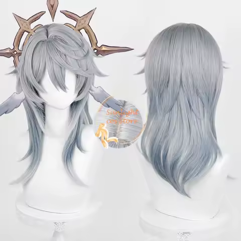 HSR Sunday Cosplay Wig 52cm Long Gray Blue Gradient Wig Heat Resistant Synthetic Hair Halloween Unisex Anime Wigs + Wig Cap