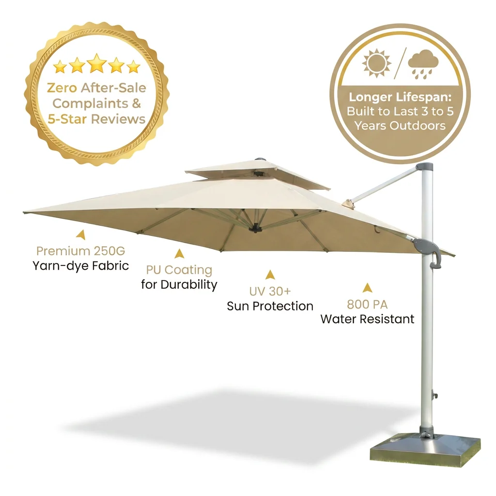 Heavy Duty Square Cantilever Umbrella with Base Double Top 10x10 FT Wind-Resistant Aluminum Patio Parasol