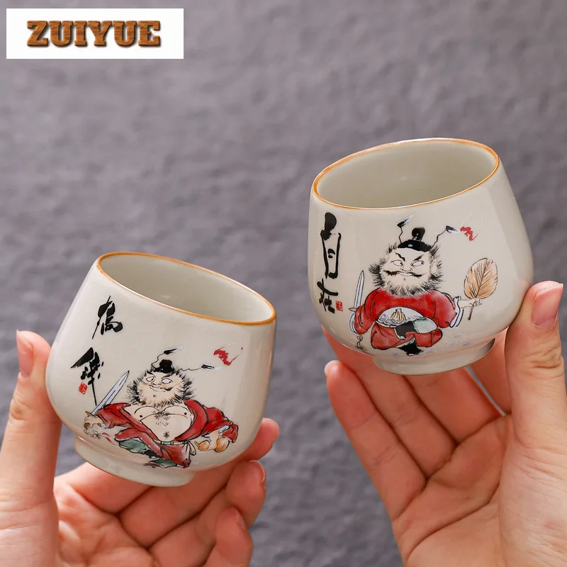 

130ml Lucky Rich Ru Kiln Porcelain Teacup Large Capacity Tasting Tea Bowl Cute Water Jug Funny Coffee Mug Chazhan Kung Fu TeaSet