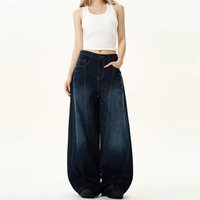 Retro deep blue curved knife jeans with a design sense of autumn and winter for men and women loose and mopping thick legs wi