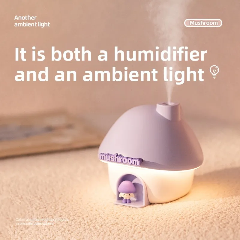 Humidificateur d'air pour maison de champignon, 300ML, Rechargeable par USB, avec lumière ambiante, pour maison, bureau, voiture, pulvérisation d'air silencieuse