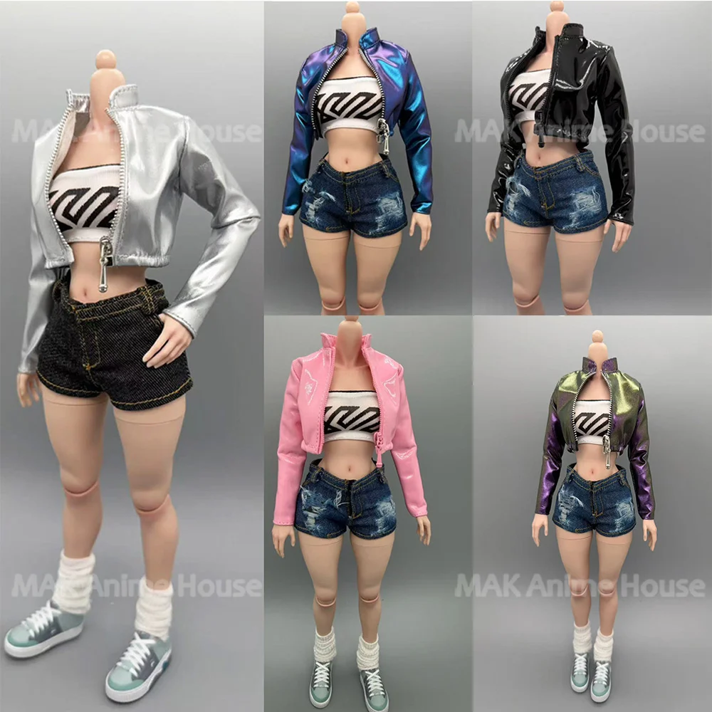 

CJG-073 1/6Scale Trendy laser zipper jacket denim shorts Clothes Model Accessories For 12"Female Soldier Action Figure Body Doll