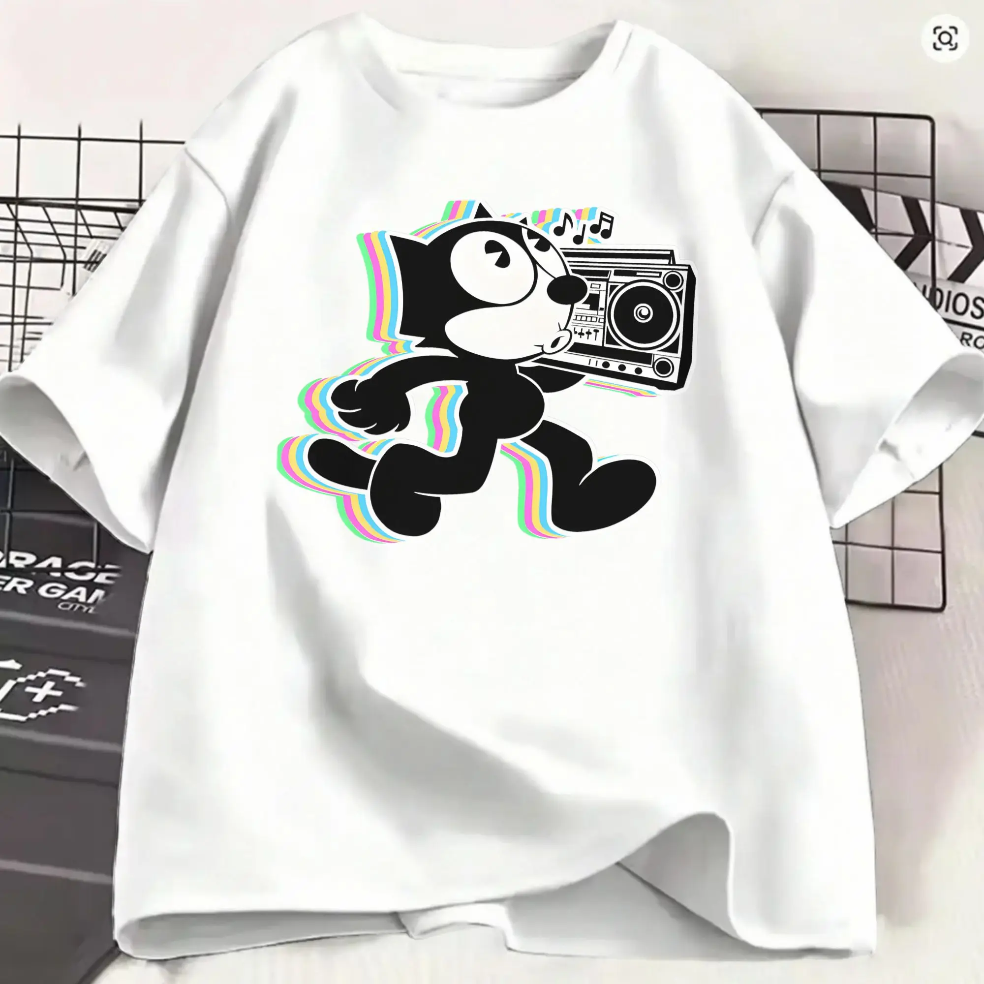F-Felixs Black Cat Cotton T Shirt For Men Summer  Aesthetic T-Shirts Crew Neck Trending Tee Shirt Oversized Design Clothing