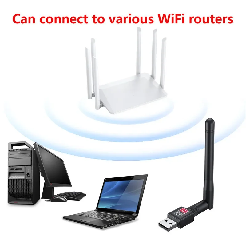 ミニWi-Fiネットワークカード,USBアンテナ,ドングル,レシーバー,8188etvアダプター,802.11b,n,g,PC, Windows用,150mbps,20dbm