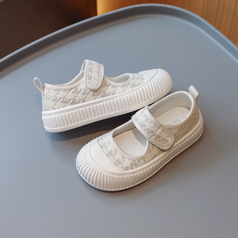 Children Canvas Shoes Summer Soft Hook & Loop Baby Boys and Girls Casual Shoes 2023 New Kids Fashion Versatile Thousand Grid