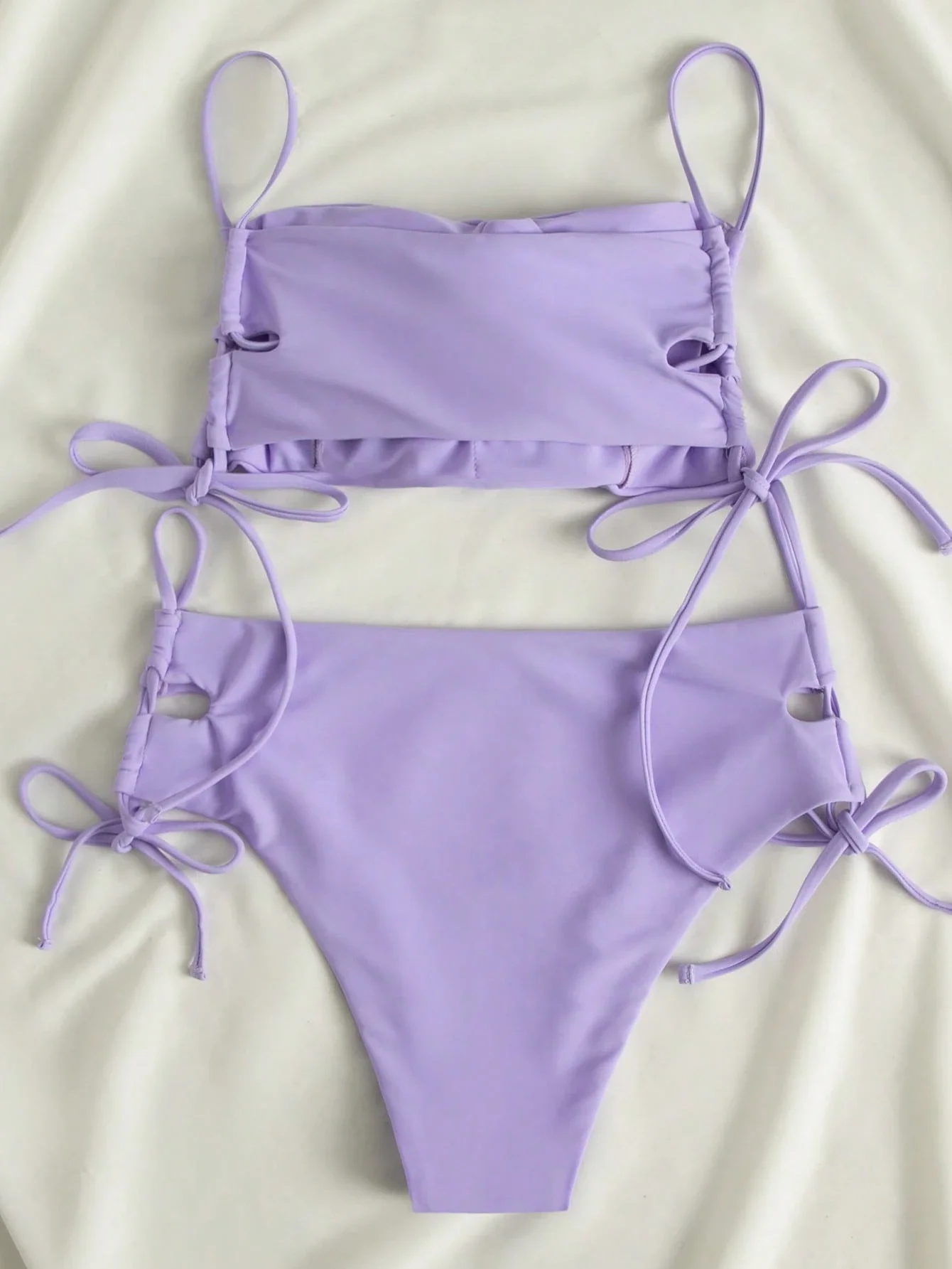 

Self Tie Purple Bikini Set Summer Beach Swimwear