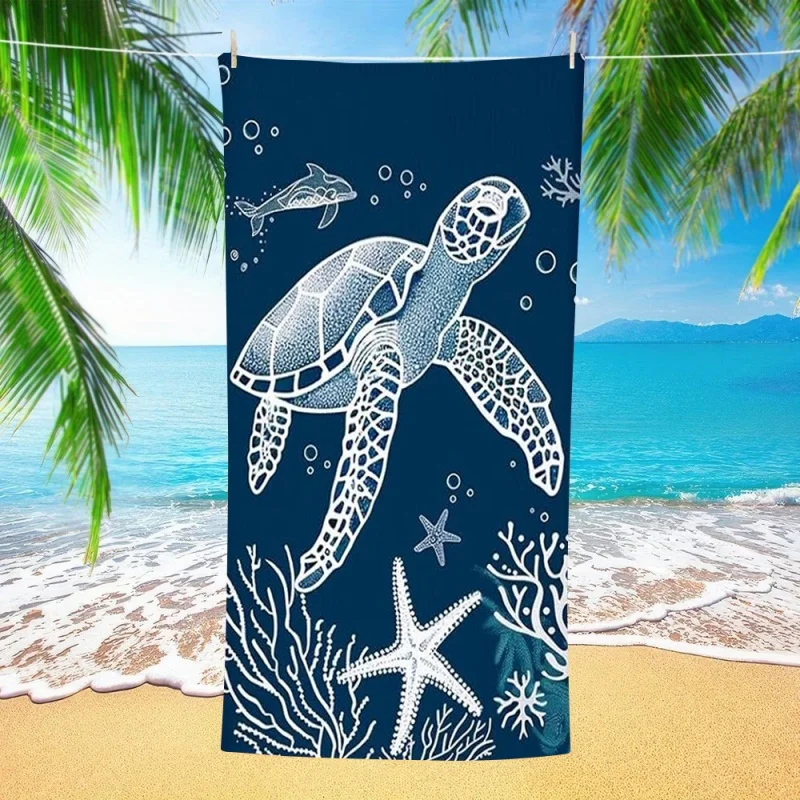 Toalla de playa con diseño de tortuga marina, delfín y coral, de secado rápido, resistente a la arena, con temática marina, para piscina y viajes