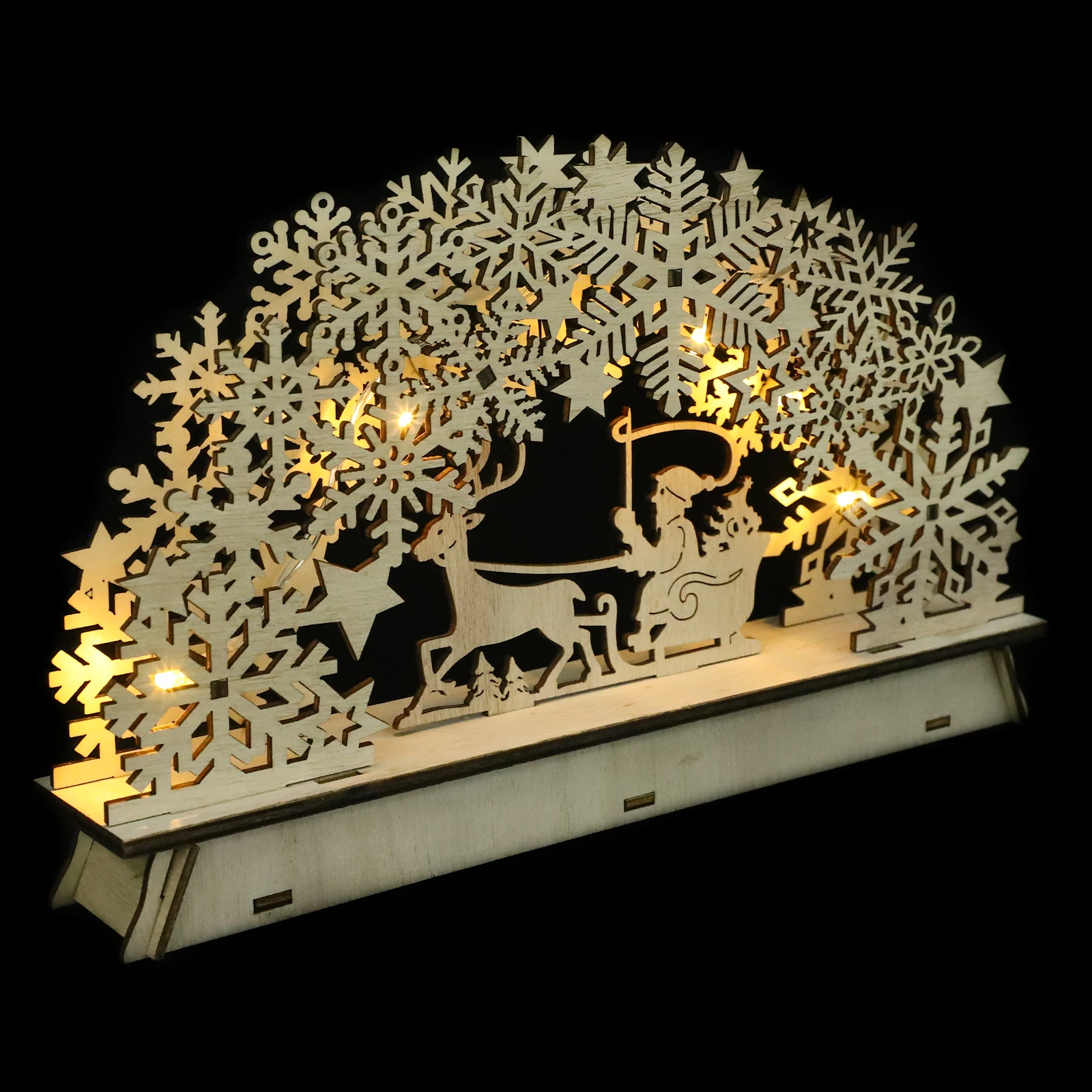 

Luminous Wreath Ornament Wooden House Shaped Desktop Decoration For Christmas Creative Craft Home Party Decor Showcase