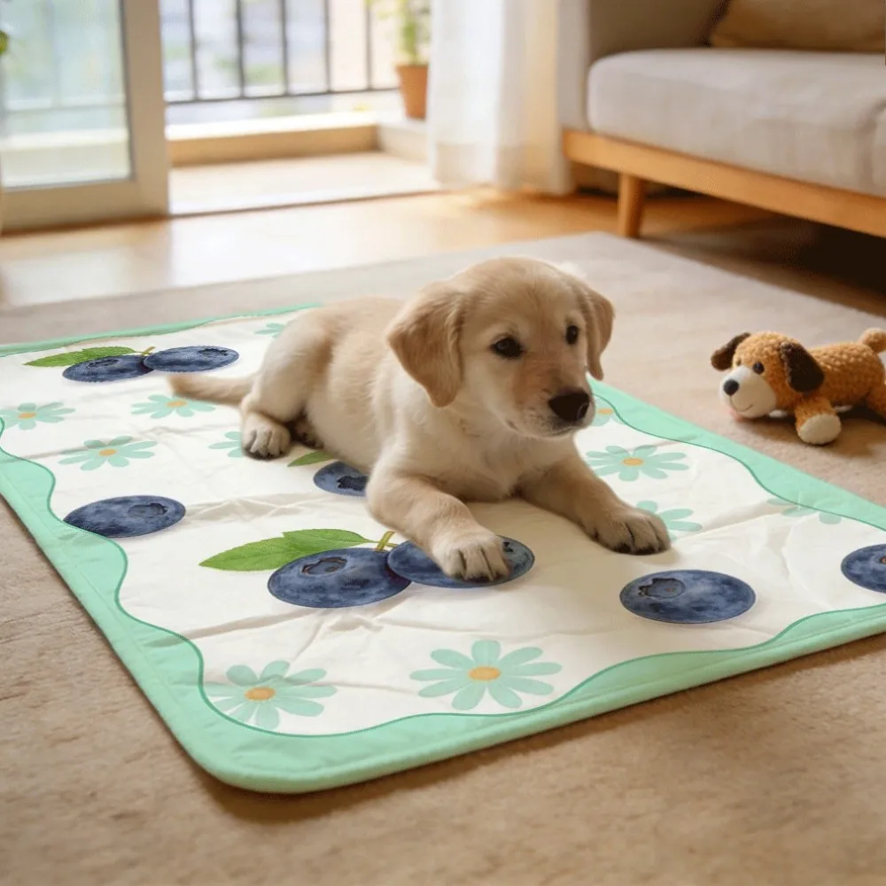 Blueberries with daisies fresh vibe Machine Washable Reusable Mini Pet Pads Compact Size for Toy Breed Dogs Kittens