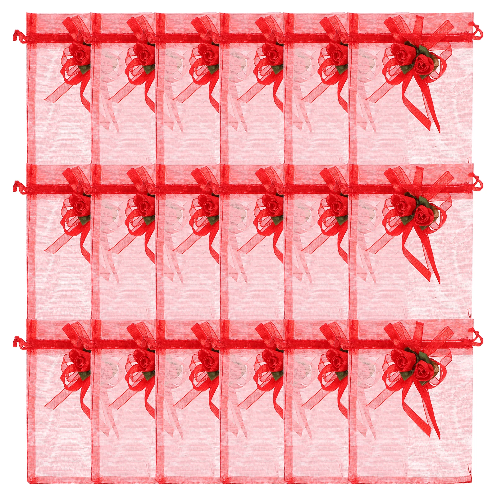 

24pcs Red Organza Gift Bags 10x12cm Drawstring Favor Pouches Wedding Tulip Bowknot Candy Mesh Storage Sheer Pouches