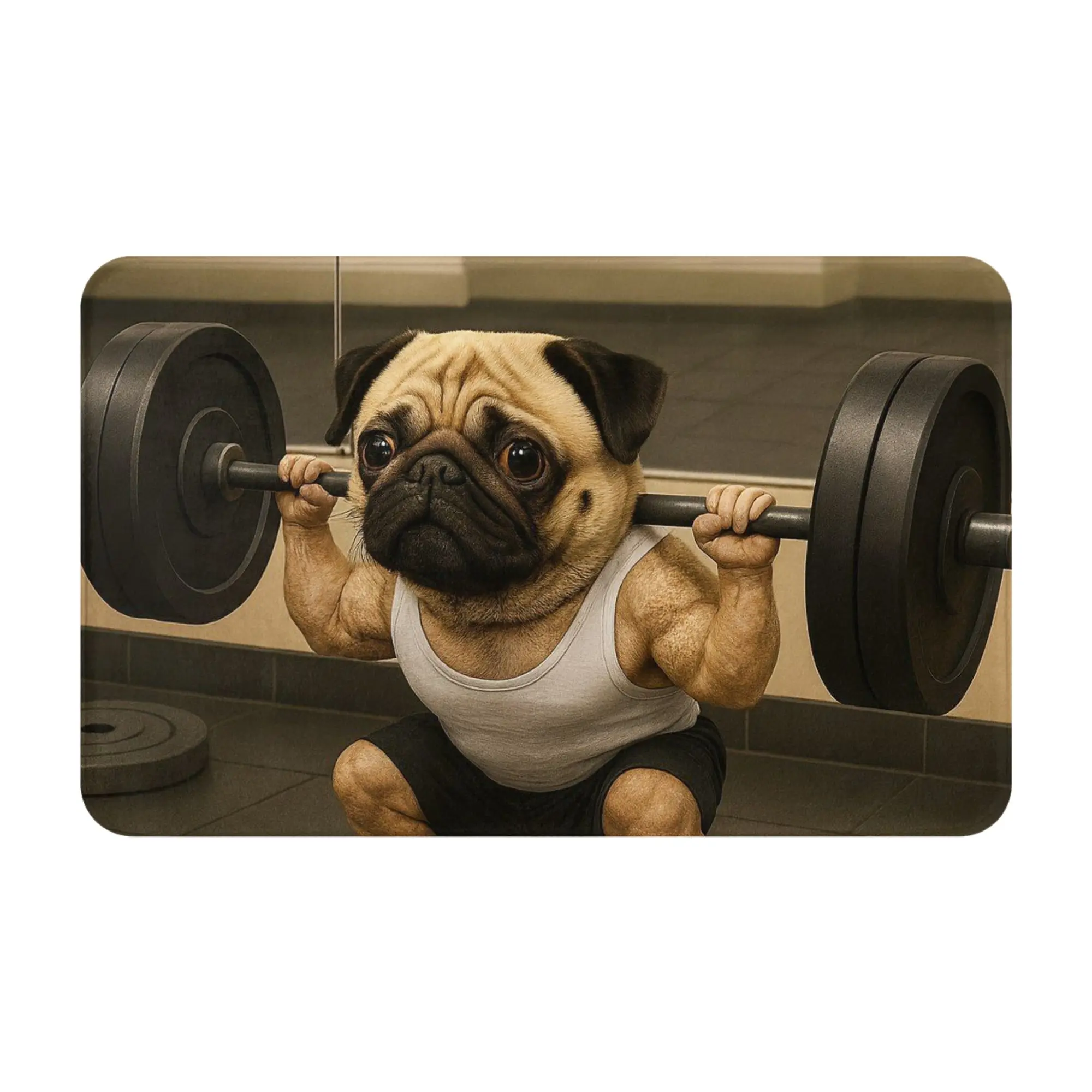 Muscular Pug Lifting Barbell Gym Cartoon Art Non-slip Mat Bathroom  Absorbent Doormat Floor Decor