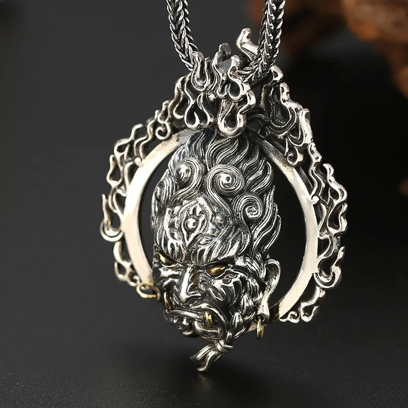 S925 Sterling Silver Acala Pendant Black Color Old Process Fire Unisex Fine Jewelry FYNE407