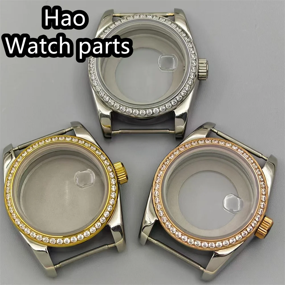 BLIGER 31mm Case Luxury Diamond Bezel Women Watch Case Two Tone Gold Rose Gold Sapphire Glass Fit NH05 NH06 Movement