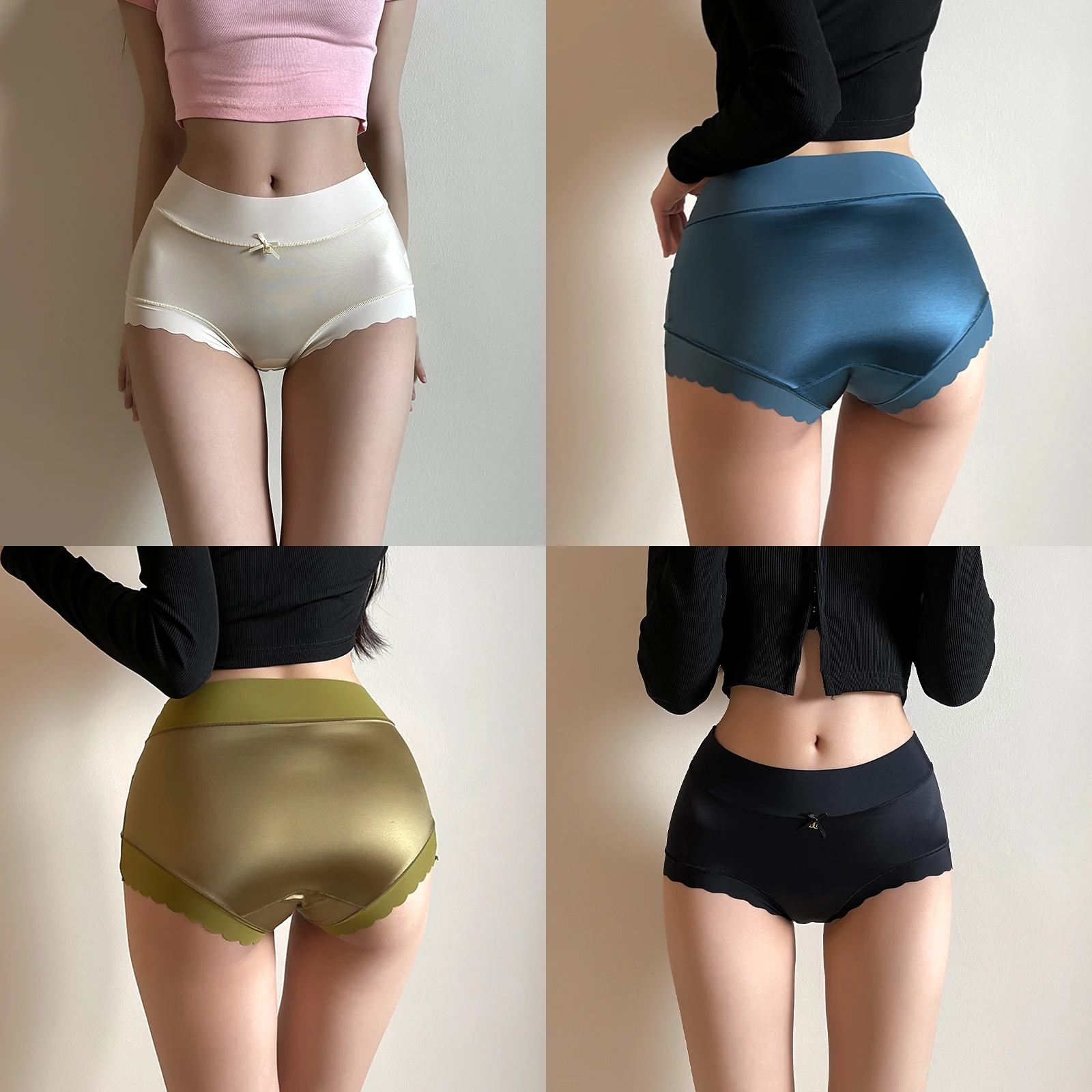 6pcs Woman Panties Ice Silk Light Lingerie Lace Briefs Sexy Simple Silk Fabric Elastic Hip Lift smooth Soft Silky Underwear