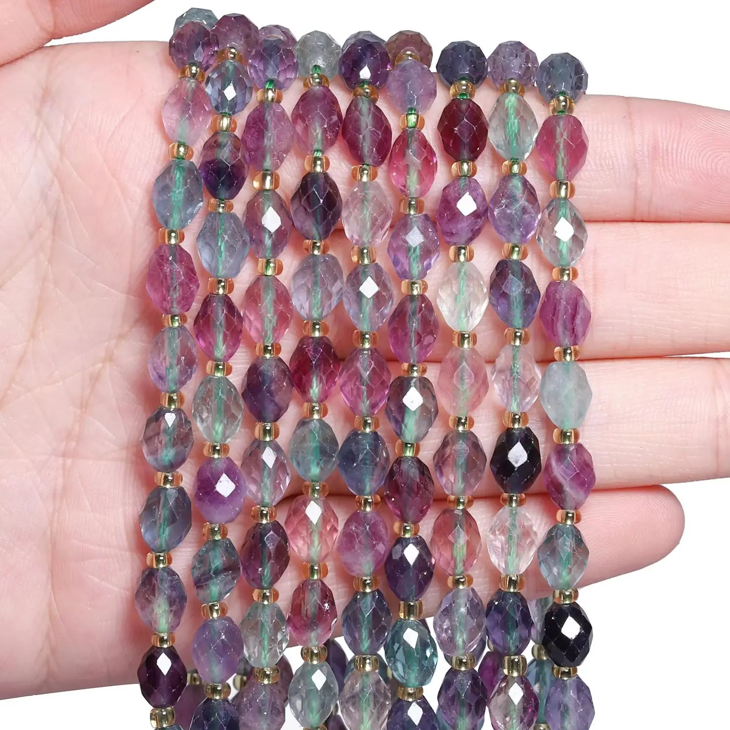 8x6mm Faceted Oval Stone Bead Natural Colorful Fluorite Rice Shape Spacer Bead For Jewelry Making Diy Bracelet Accessories 7.5''