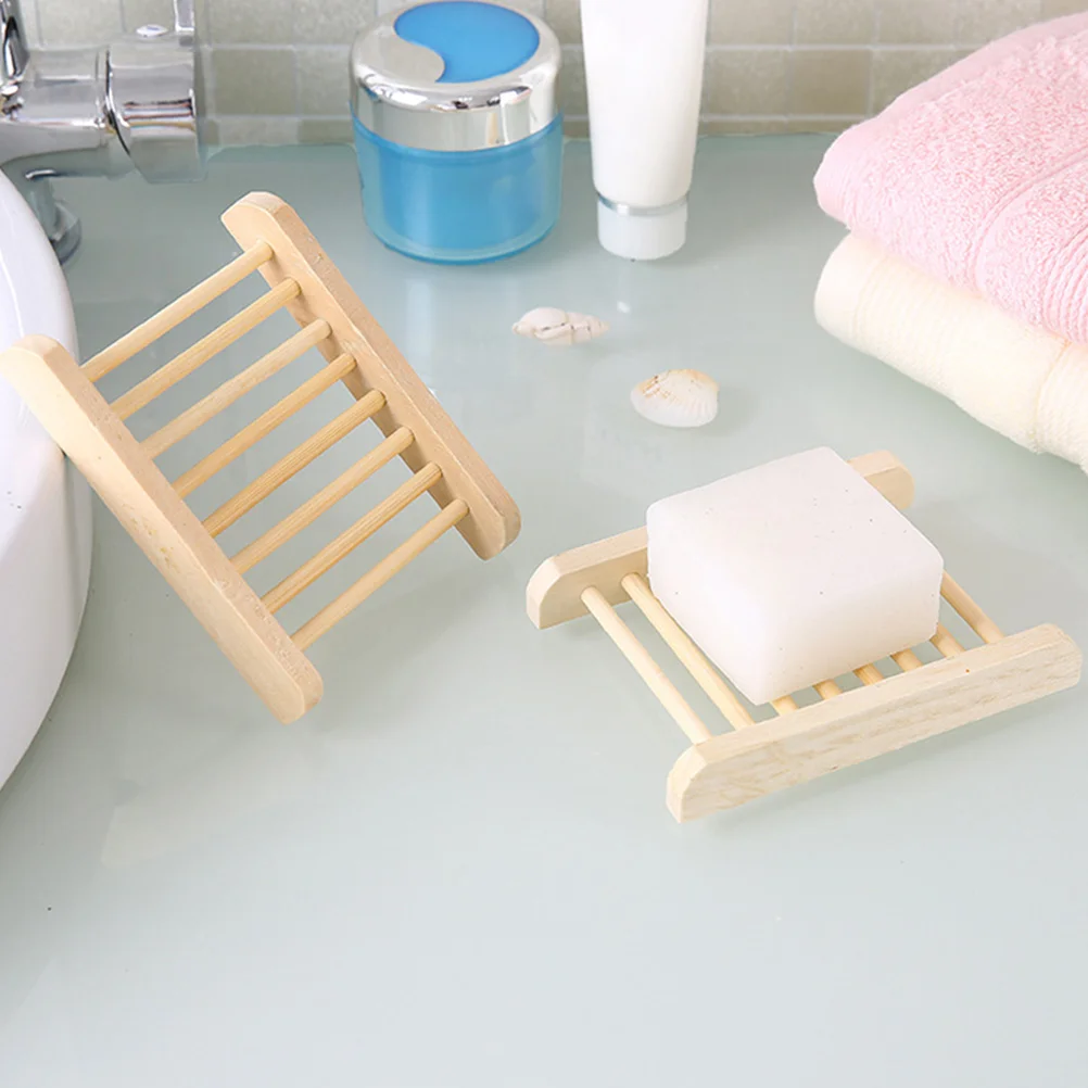 10 Pcs Soap Dish Bathroom Large No Punching Drain Storage Rack 10pcs Serving Plate Wooden Holder Tray Bamboo