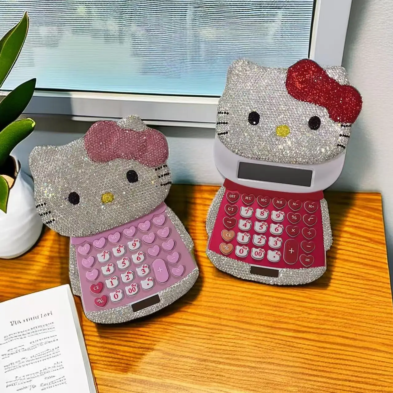 

Kawaii Hello Kitty Stationery High Value Slide KT Cat Diamond Computer 12Bit Cute Office Gift Calculator For Students Kids Girls