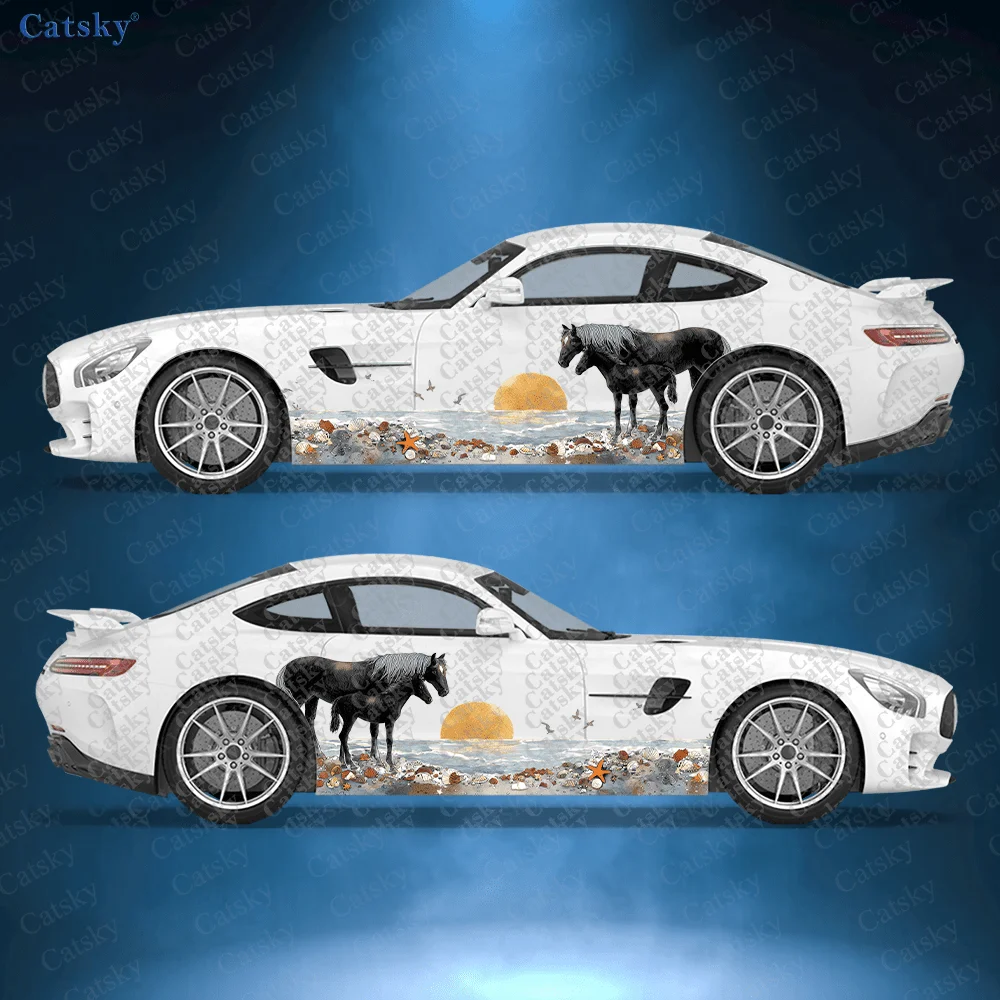 2개입 해변 다크 호스 자동차 비닐 랩, PVC 소재 방수 사이드 카 스티커, 자가 접착 스크래치 방지 스티커