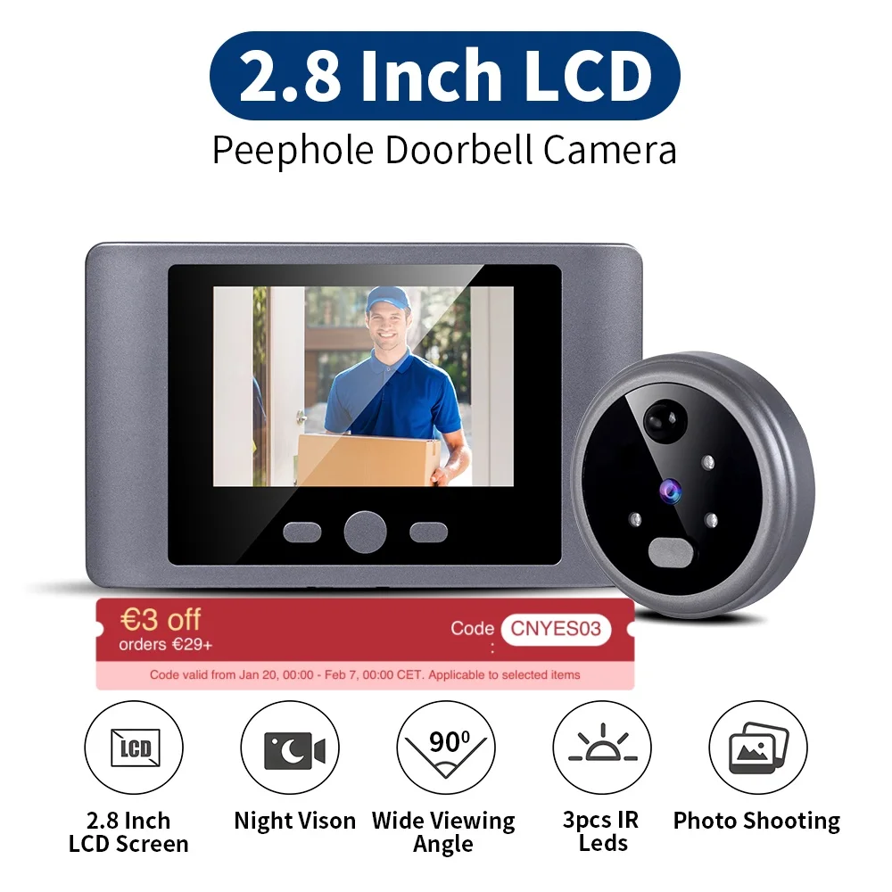 480P Wireless Secuirty Home Digital Door Peepholes Video Doorbell PIR Detection Ring Bell Door Eye Camera With Screen No APP