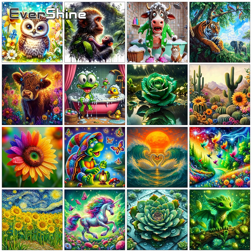 

EverShine New Arrival Diamond Embroidery Cow Animal Rhinestones Painting Tiger Needlework DIY Mosaic Bird Handicraft Wall Decor