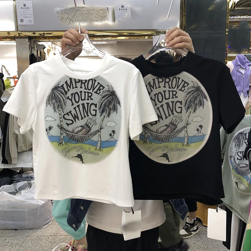 

Женская футболка с коротким рукавом Spicy Girl, облегающая, укороченная, в корейском стиле, с круглым вырезом, с принтом, повседневный топ