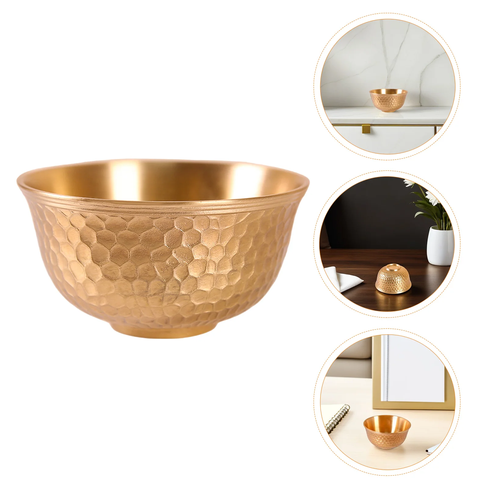 

Round Hammered Gold Brass Bowl - Decorative Centerpiece Serving Dish for Meditation Rituals Salad Fruit Candy Snack Appetizer